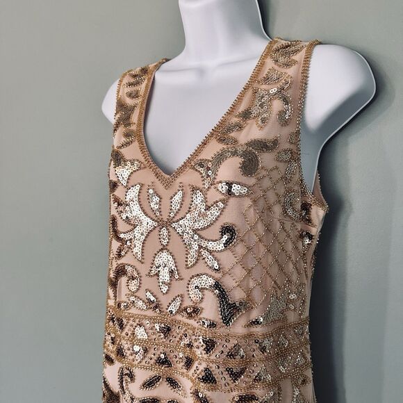 Unique Retro Flapper Dress L Sequin Beaded Showgirl Fringe 20s Gatsby Burlesque - Picture 5 of 12